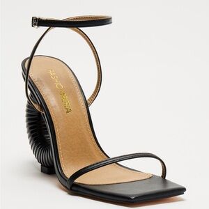 Black squared toe heeled sandal
